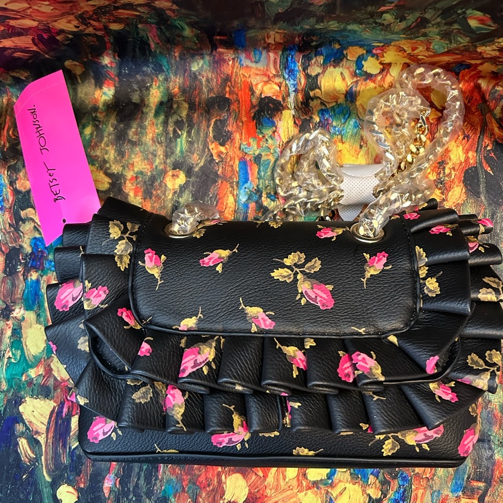 BetseyJohnson Floral Ruffle Trim Crossbody